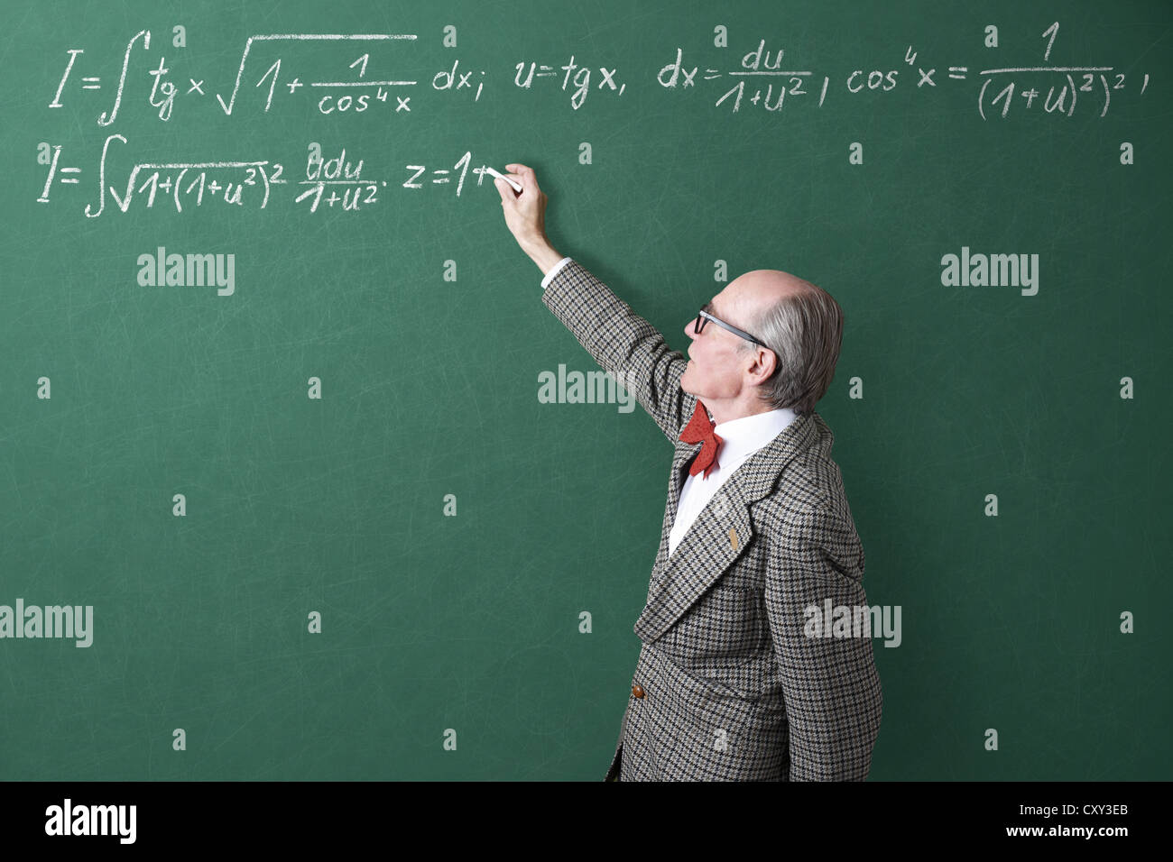 Il Professor, insegnante, lavagna, formule matematiche, equazioni, lezioni di matematica, matematica Foto Stock