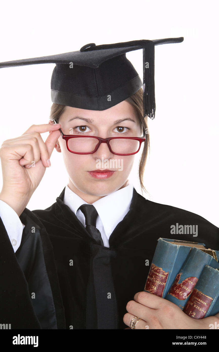 Laureato indossando un cappello di laurea Foto Stock