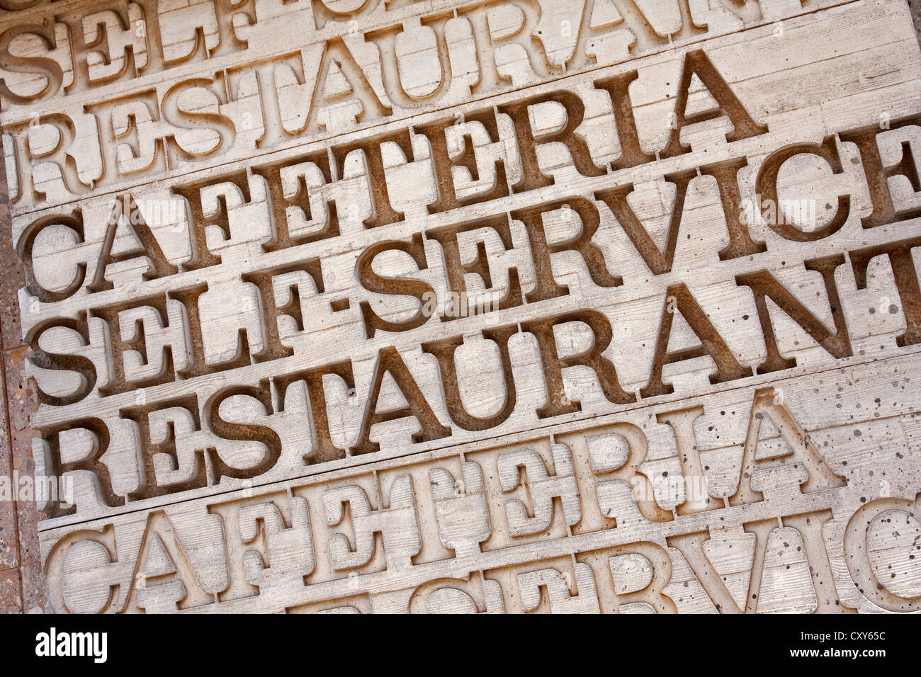 Caffetteria, ristorante self service segno, scolpiti in pietra Foto Stock