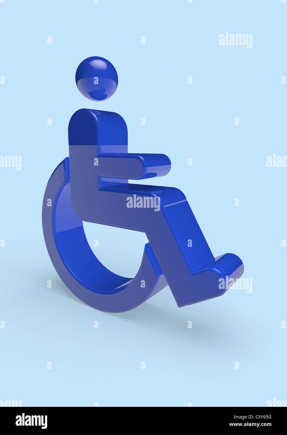 3D render di un azzurro simbolo disabili su un fondo azzurro - Concetto di immagine Foto Stock