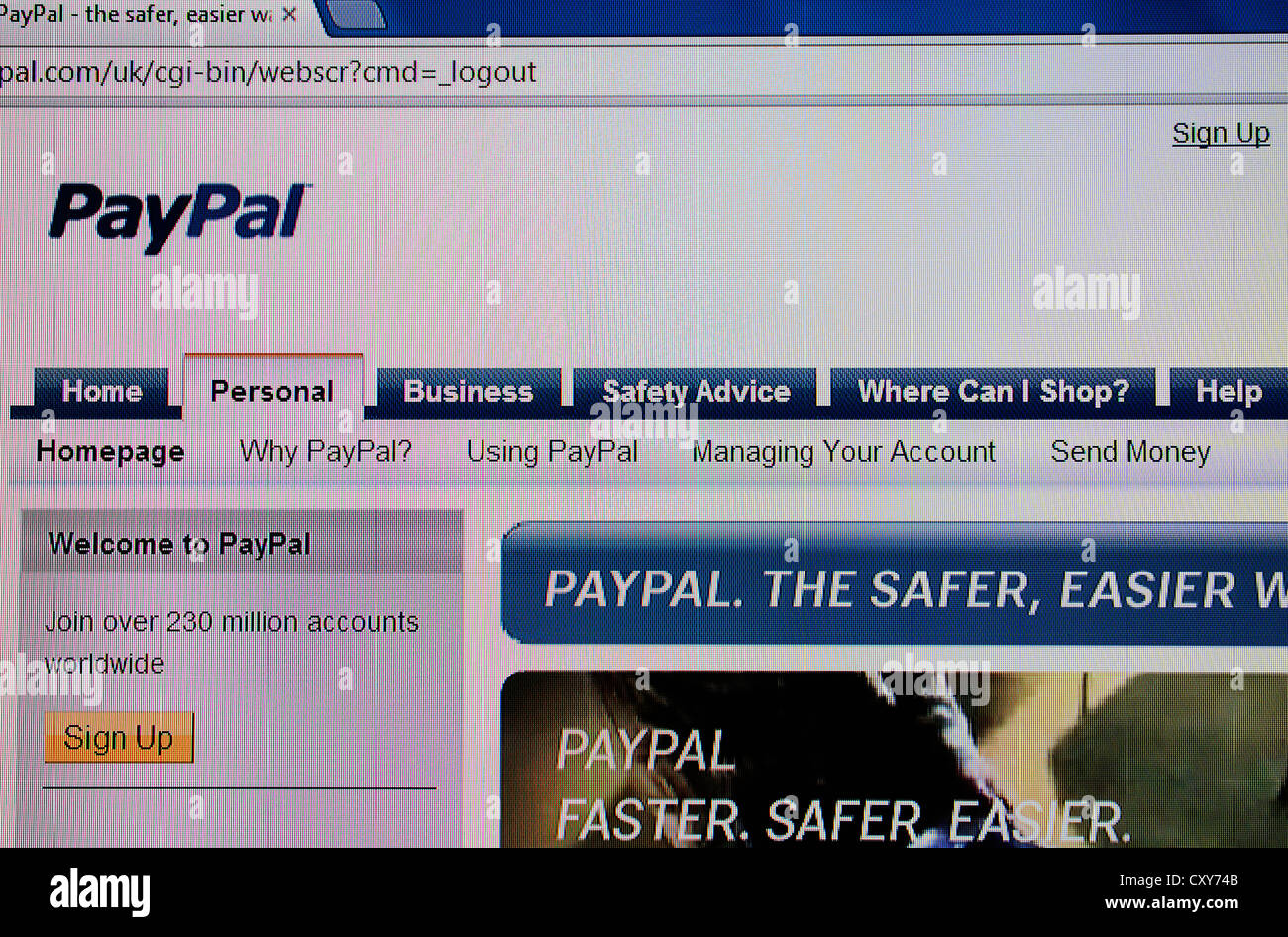 Sito web di PayPal Foto Stock
