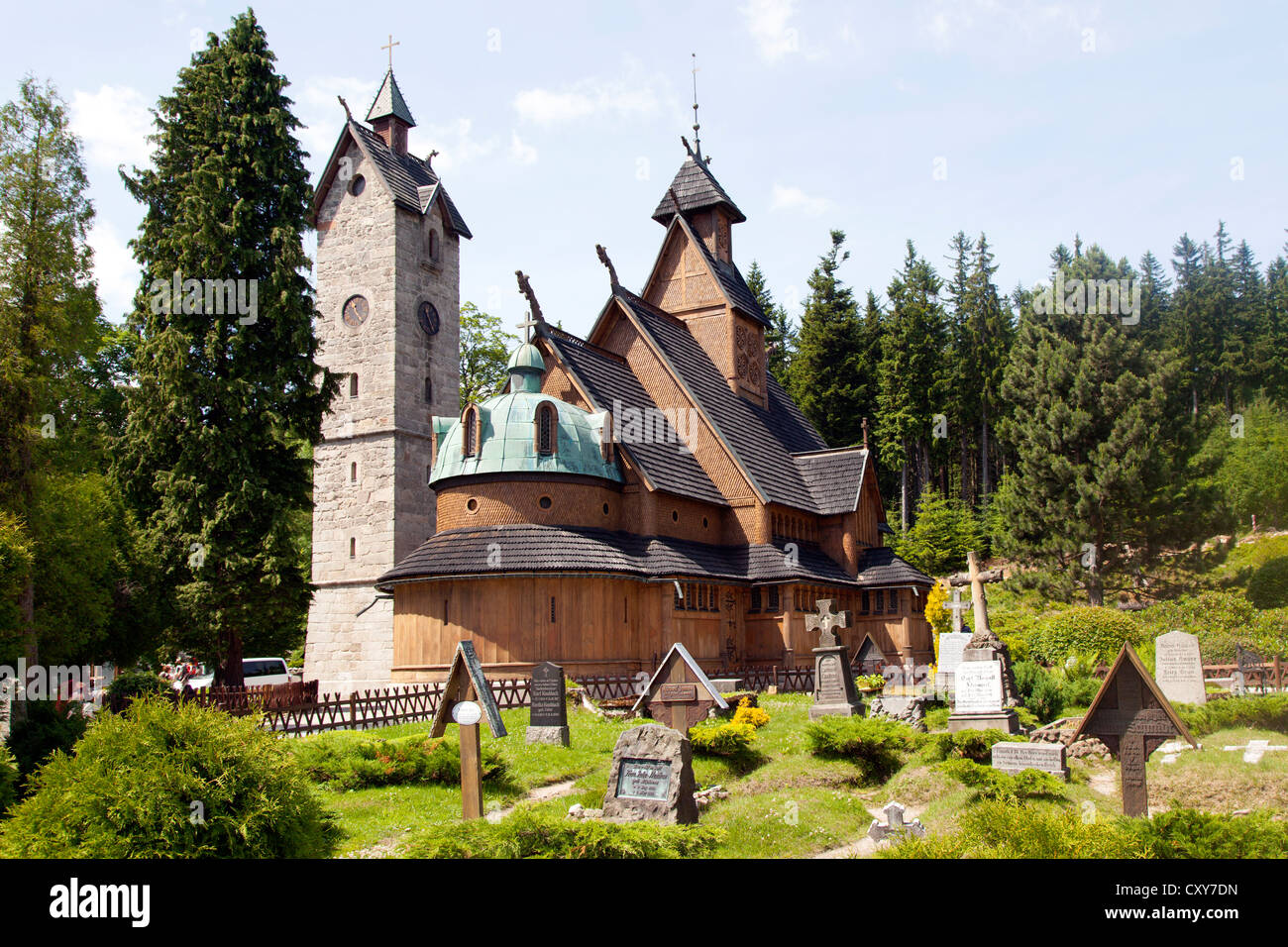 Tempio norvegese Wang in Karpacz, Polonia. Fu costruita nel XII secolo in Norvegia Foto Stock