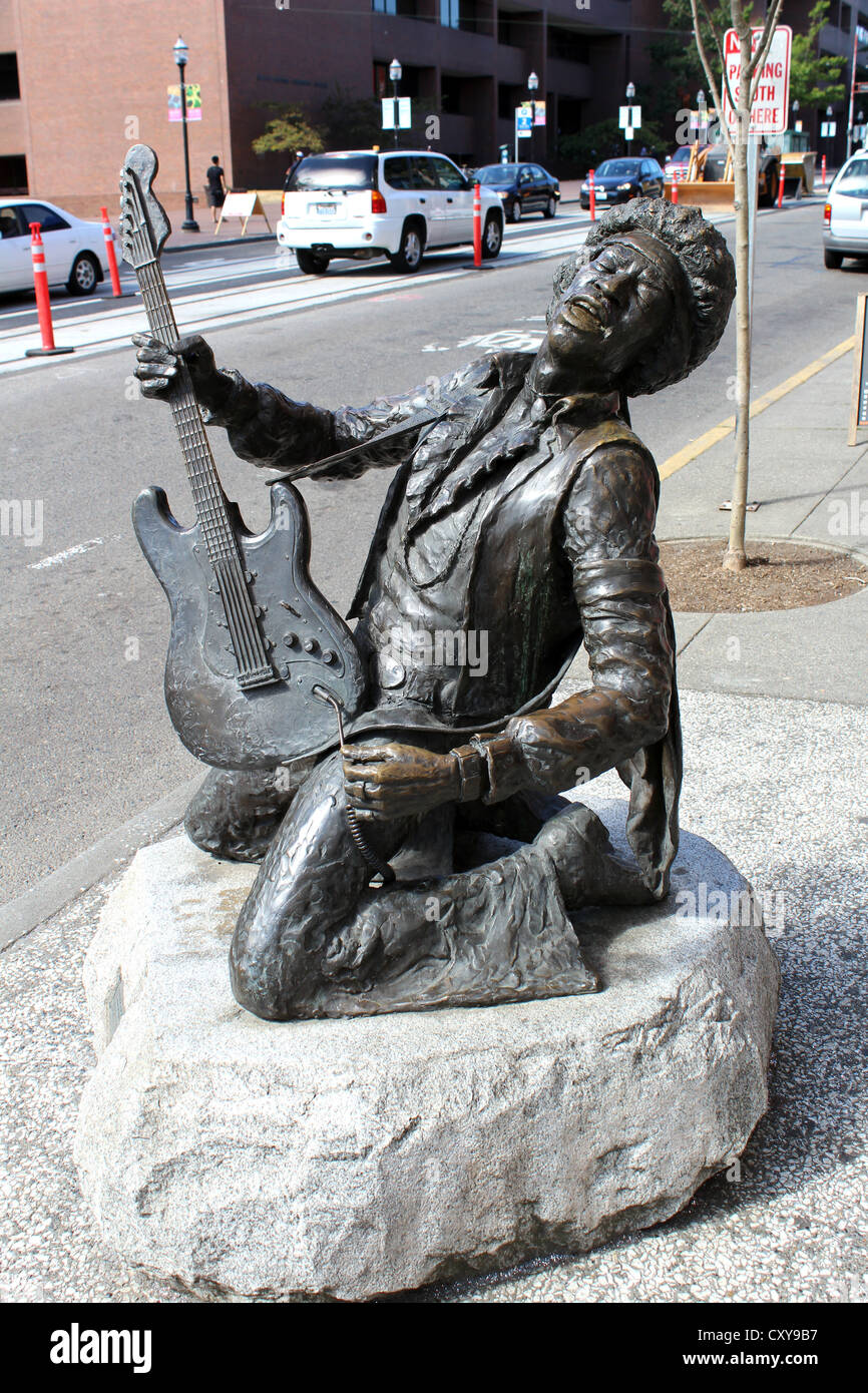 Jimi Hendrix statua in Campidoglio area di Seattle, Washington, Stati Uniti d'America Foto Stock
