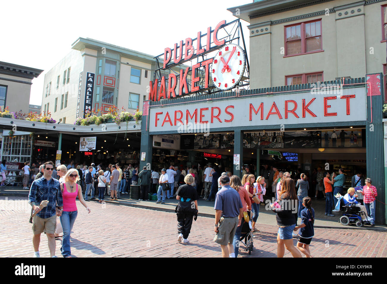 Il Pike Place Market, "Farmers Market' Public Market Center di Seattle, Washington, Stati Uniti d'America Foto Stock