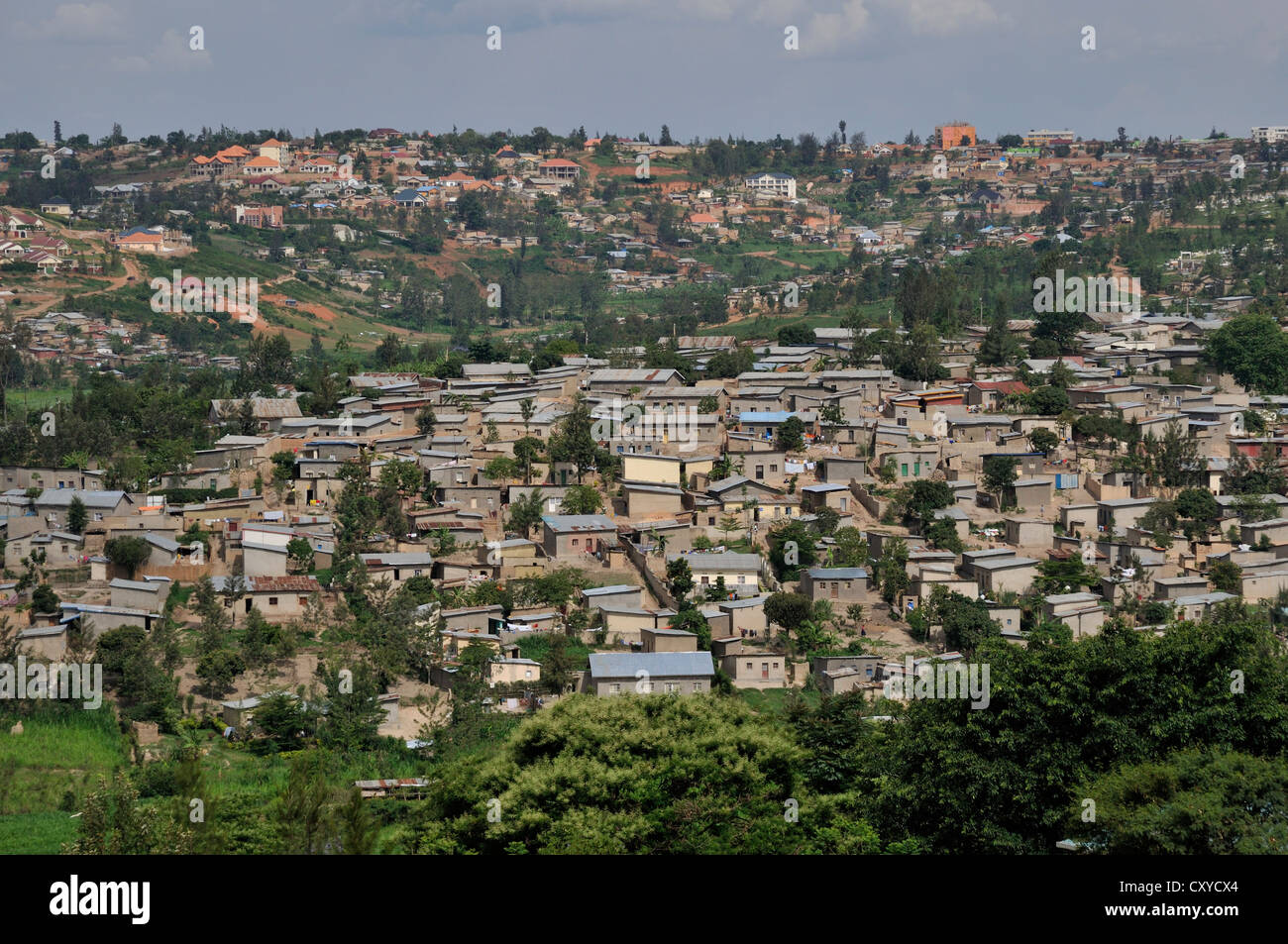 Vista dei distretti suburbani di Kigali, Ruanda, Africa Foto Stock