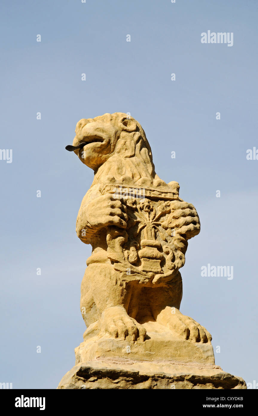 Leone, animale araldico, scultura, Cattedrale di Segovia, Castiglia e León, Spagna, Europa, PublicGround Foto Stock