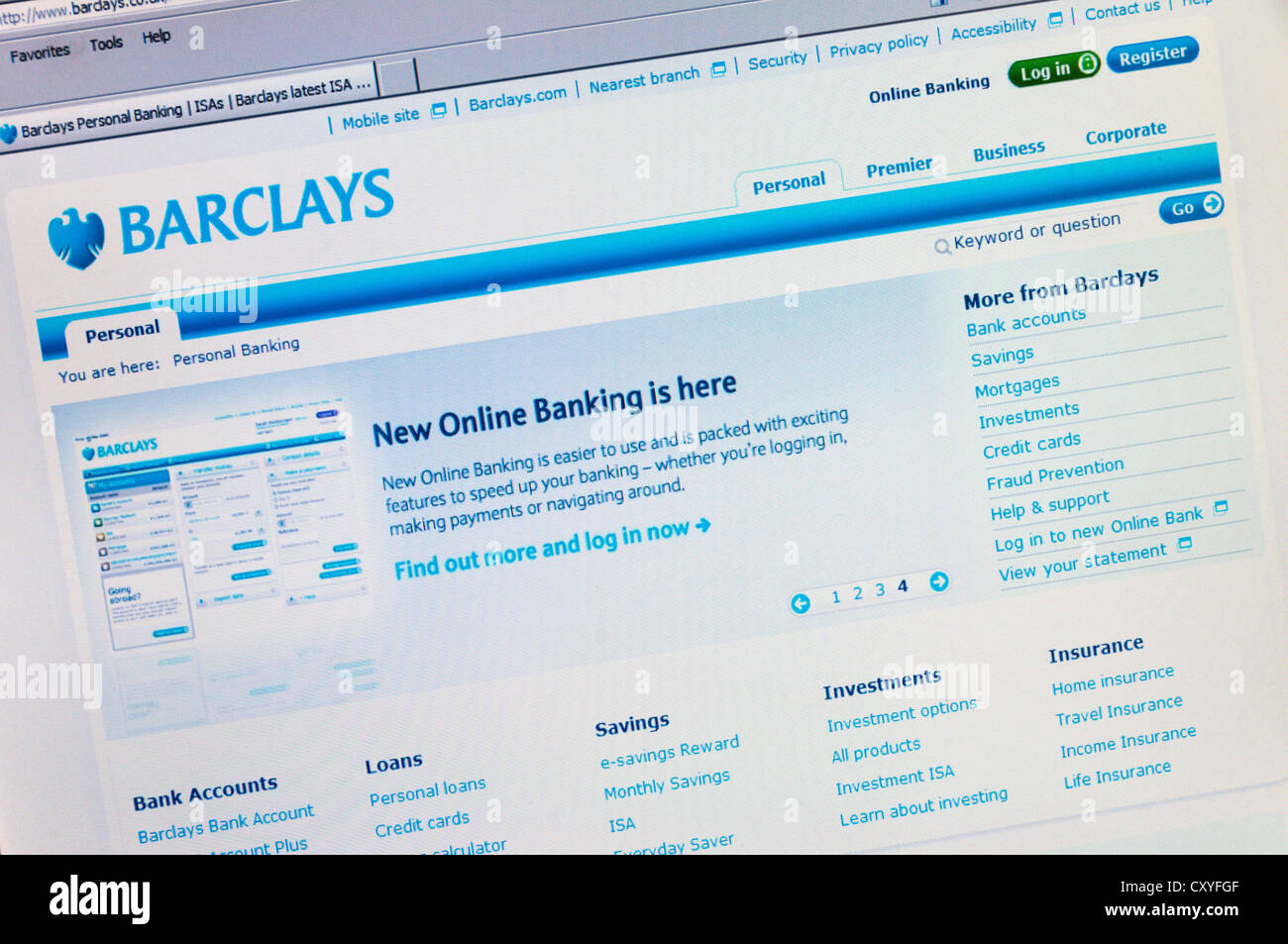 La Barclays Bank sito web. Foto Stock
