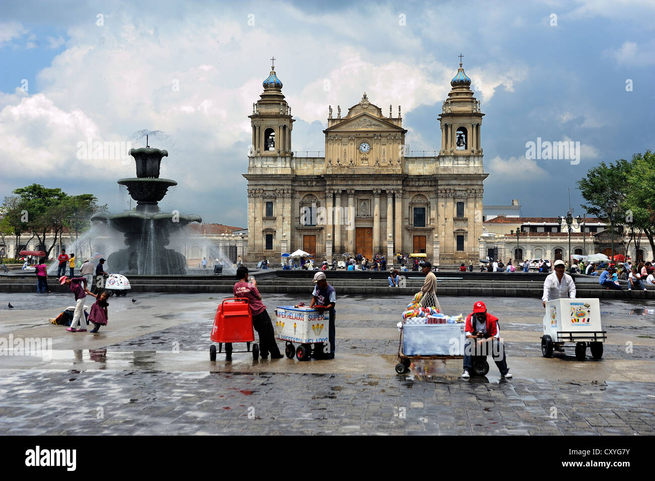 Cattedrale sul Parque Central Square, Città del Guatemala, Guatemala, America Centrale Foto Stock