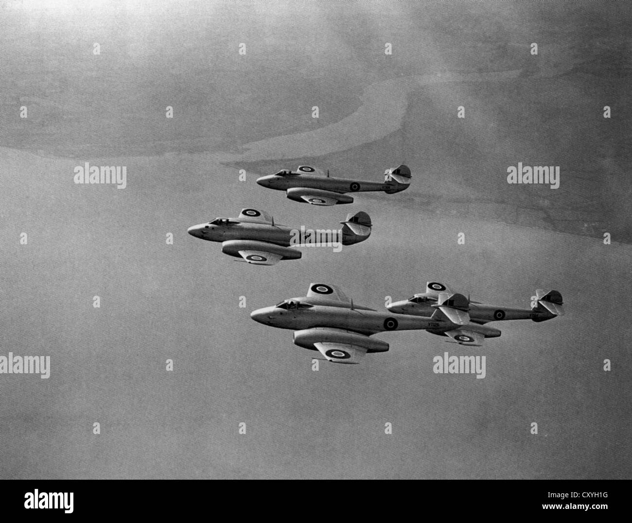 RAF Gloster Meteor jet fighters circa 1955 Foto Stock