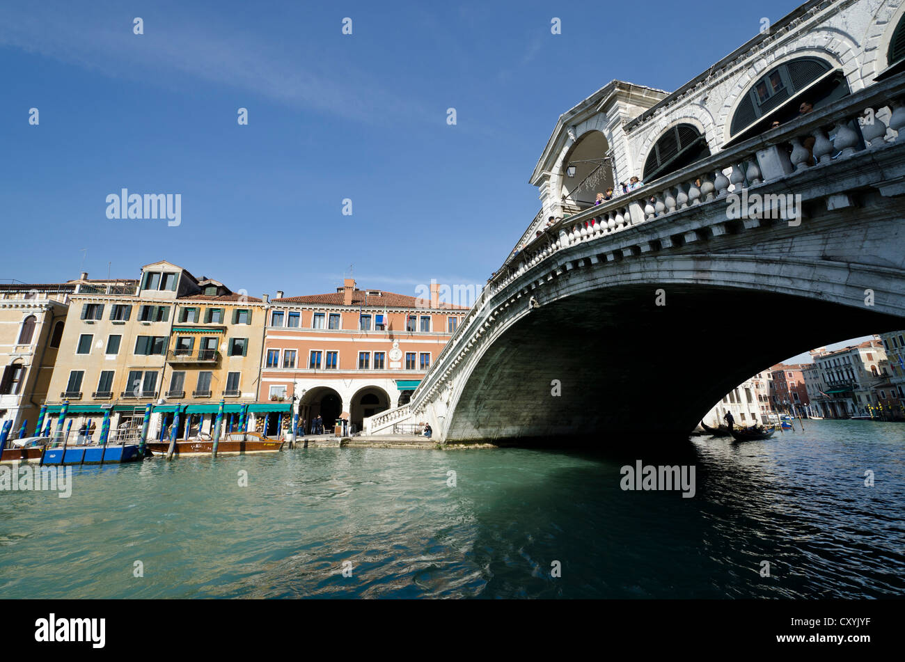 Il Ponte di Rialto in tutto il Canal Grande, Venezia, Veneto, Italia, Europa Foto Stock