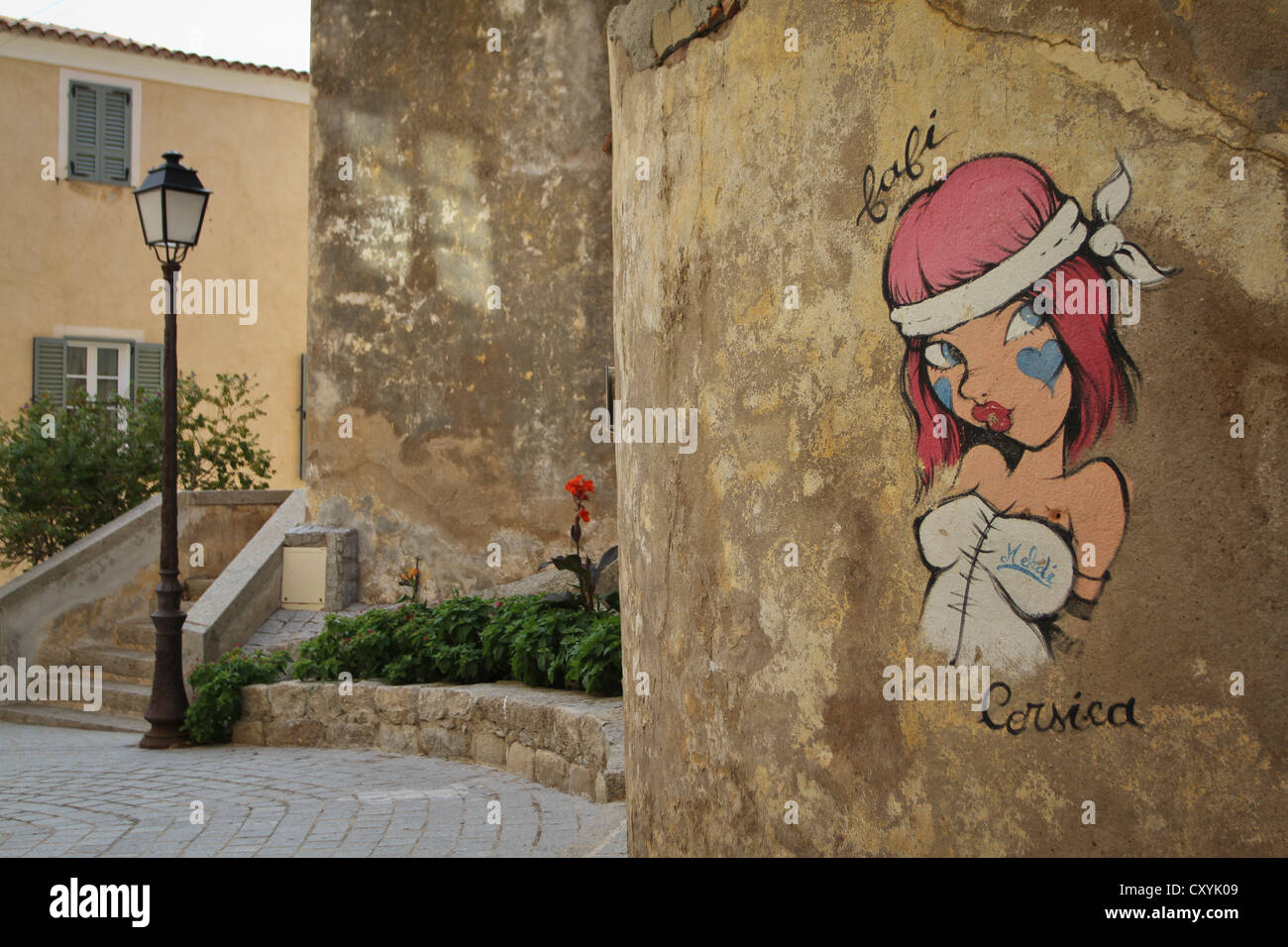 Arte di strada in Calvi, Corsica, Francia, Europa Foto Stock