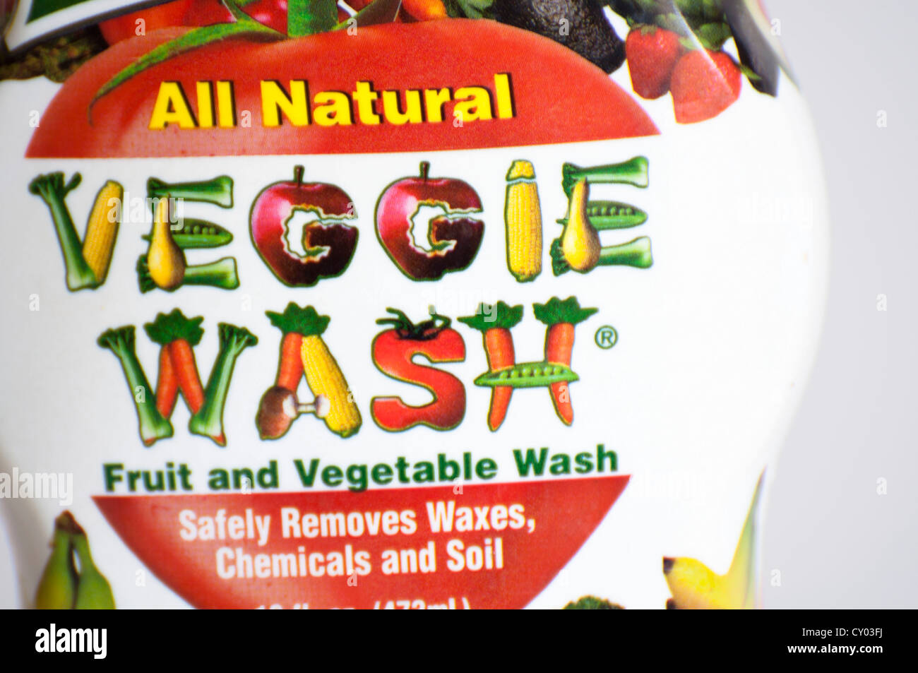 Veggie lavare la frutta e la verdura flacone di detergente logo Foto Stock