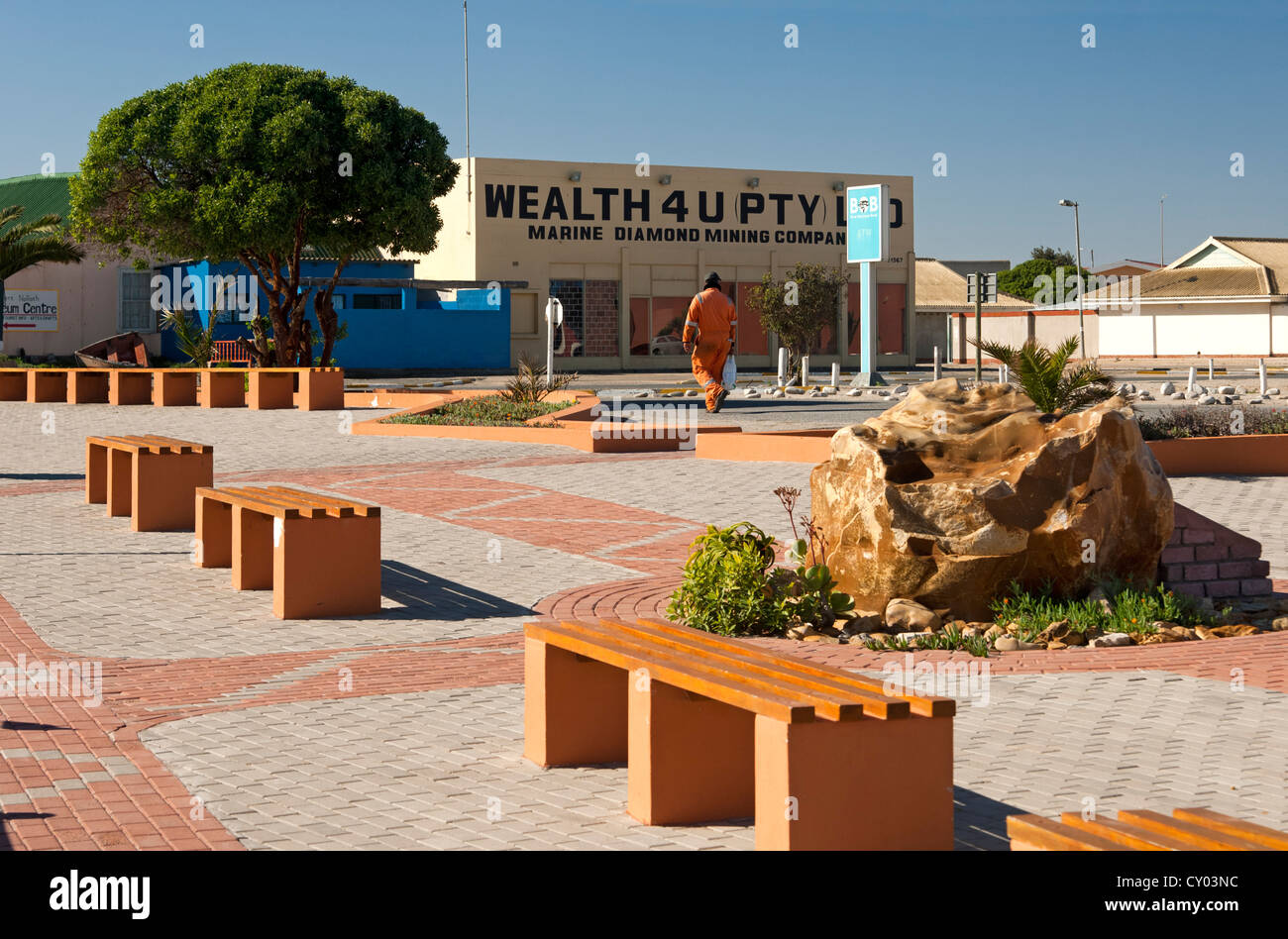 Piazza nel centro della cittadina di Port Nolloth, nel nord della provincia del Capo, in Sud America e in Africa Foto Stock
