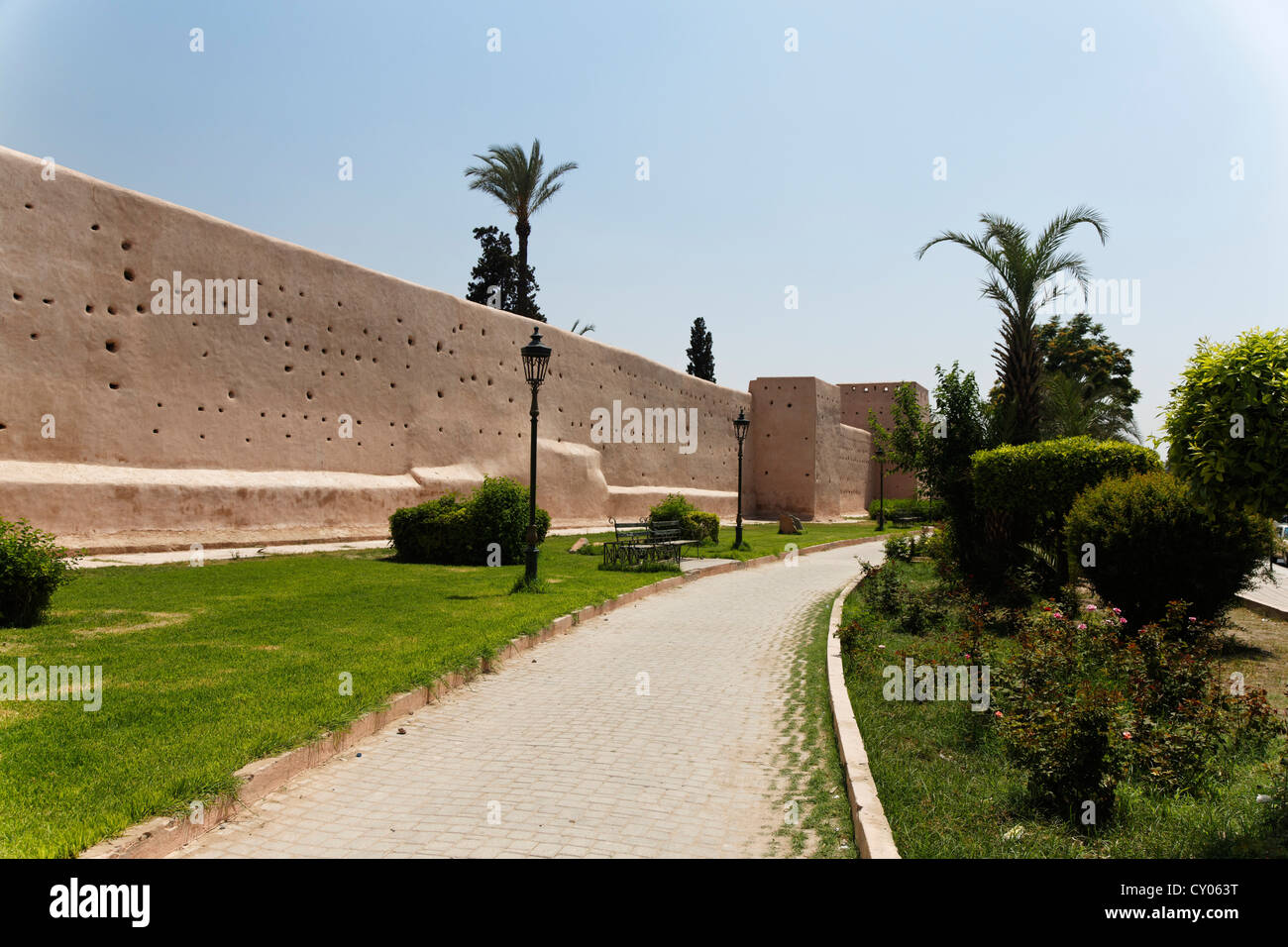 Le mura della città di Marrakech, Marrakech-Tensift-El Haouz, Marocco, Mahgreb, Africa Settentrionale, Africa Foto Stock