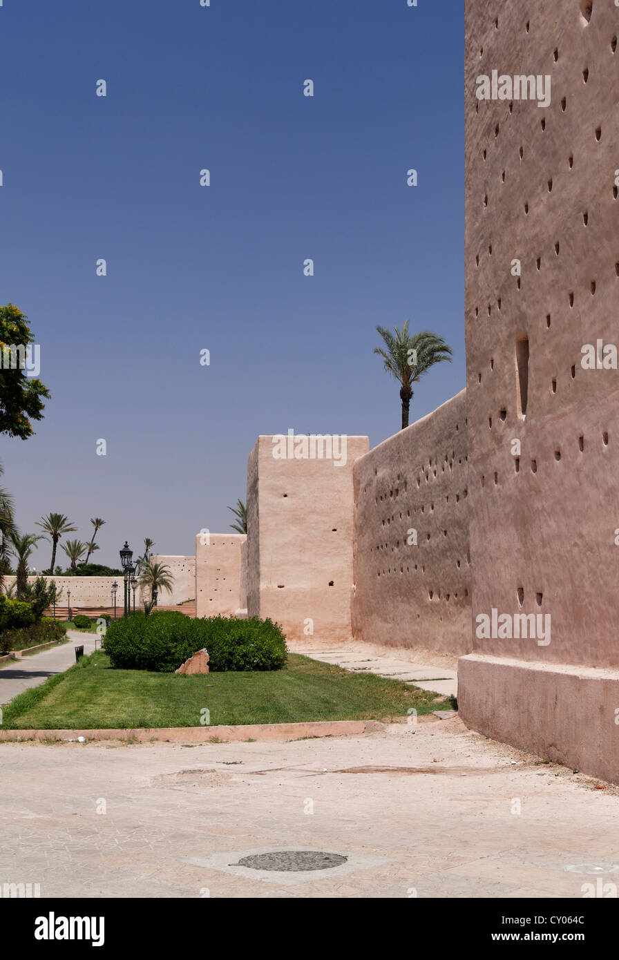 Le mura della città di Marrakech, Marrakech-Tensift-El Haouz, Marocco, Mahgreb, Africa Settentrionale, Africa Foto Stock