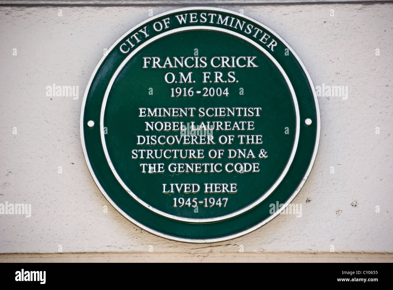 City of Westminster green marcatura di placca una casa dello scienziato Francis Crick, Pimlico, Londra, Inghilterra Foto Stock