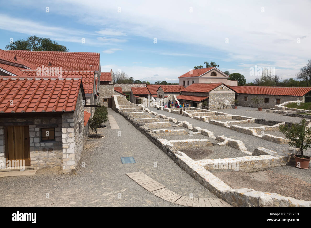 Gli scavi e la ricostruzione della villa urbana nella città romana di Carnuntum Petronell, Museo Open-Air Foto Stock