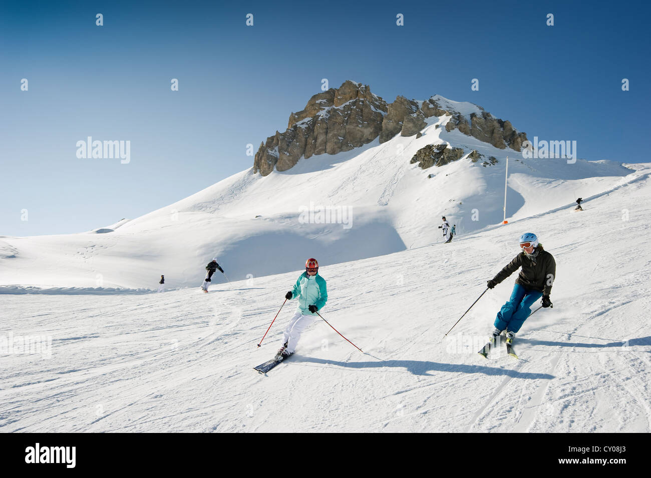Zona sciistica, Tignes, Val d'Isere, Savoie, alpi, Francia, Europa Foto Stock