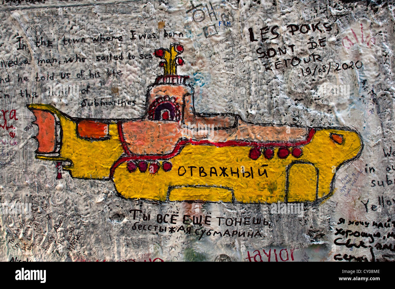 Dettaglio di un famoso muro di Lennon a Praga Foto Stock