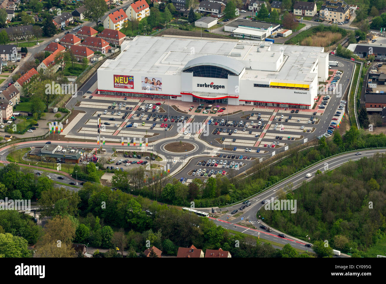 Vista aerea, Zurbrueggen furniture store, Herne, la zona della Ruhr, Renania settentrionale-Vestfalia Foto Stock