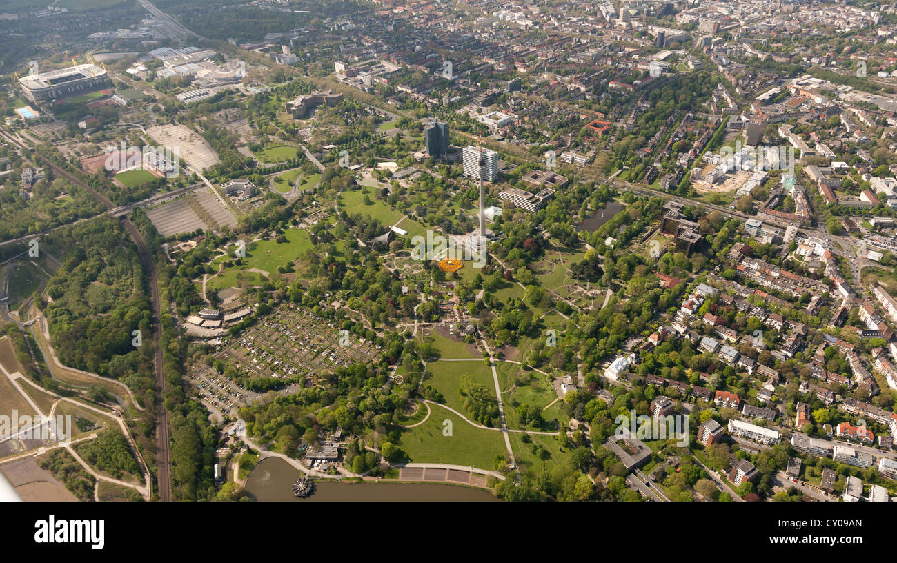 Vista aerea, Westfalenpark e Florianturm tower, la torre della televisione, dedalo, Dortmund, la zona della Ruhr, Renania settentrionale-Vestfalia Foto Stock