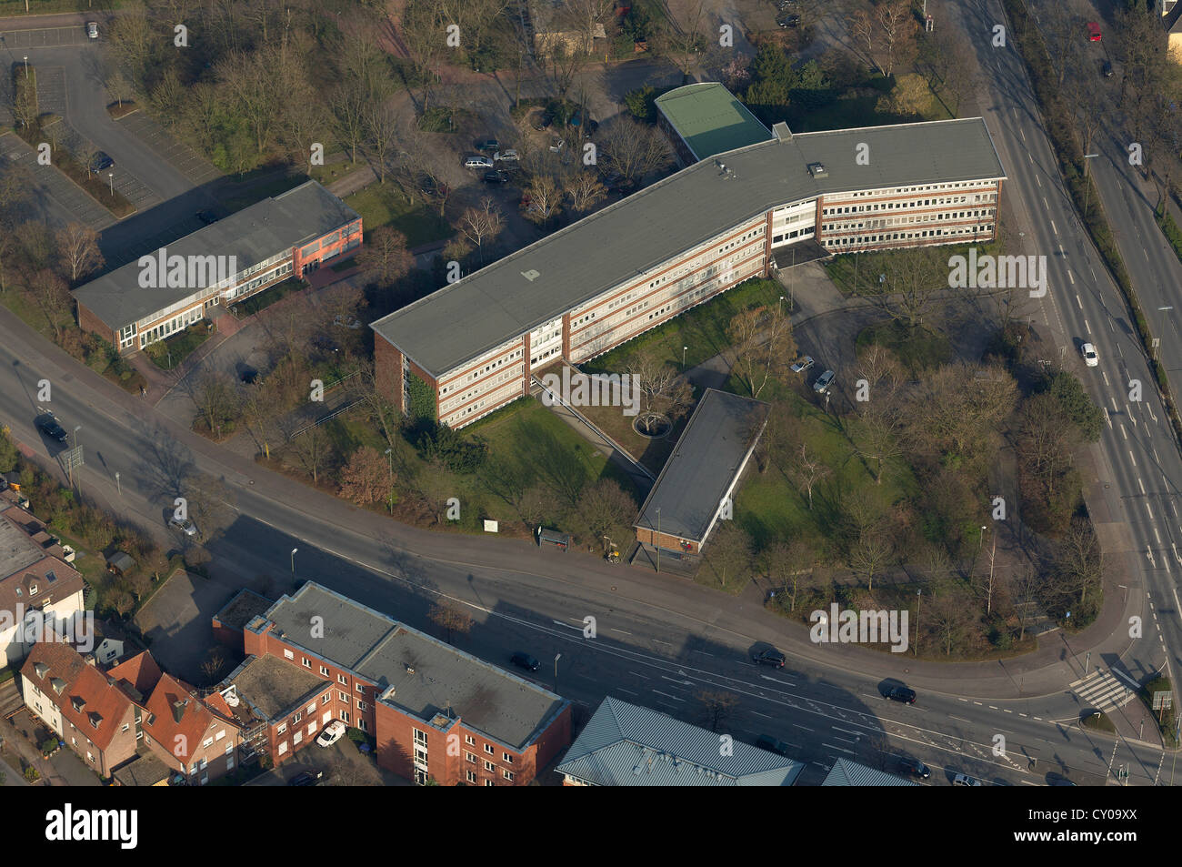 Vista aerea, tre triangolo di stato con il Municipio, Dorset, zona della Ruhr, Renania settentrionale-Vestfalia Foto Stock