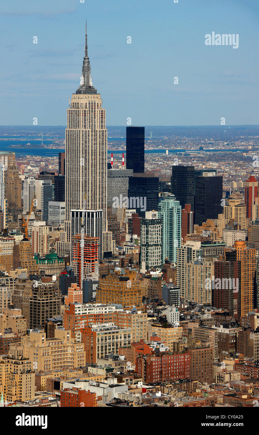 Vista aerea, volo turistico, Empire State Building di New York City, New York, Stati Uniti, America del Nord Foto Stock
