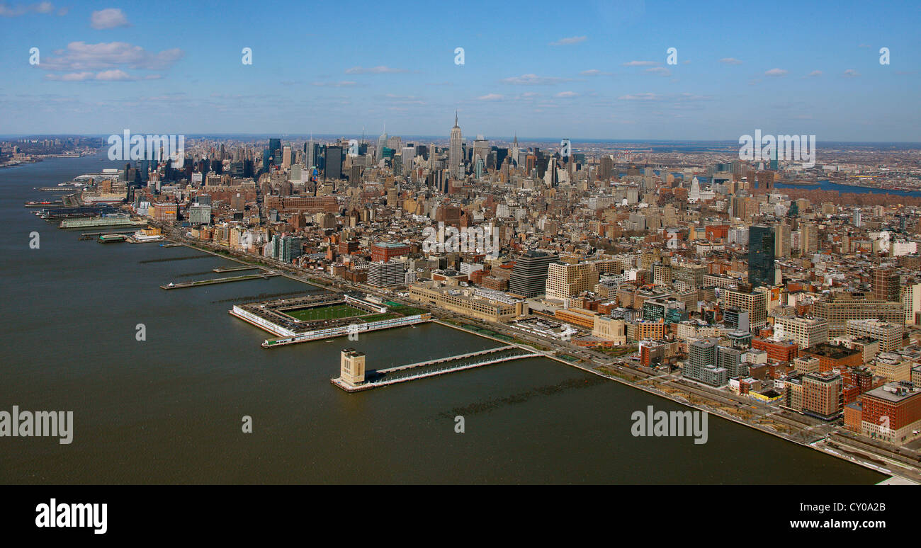 Vista aerea, volo turistico città di New York, New York, Stati Uniti, America del Nord Foto Stock