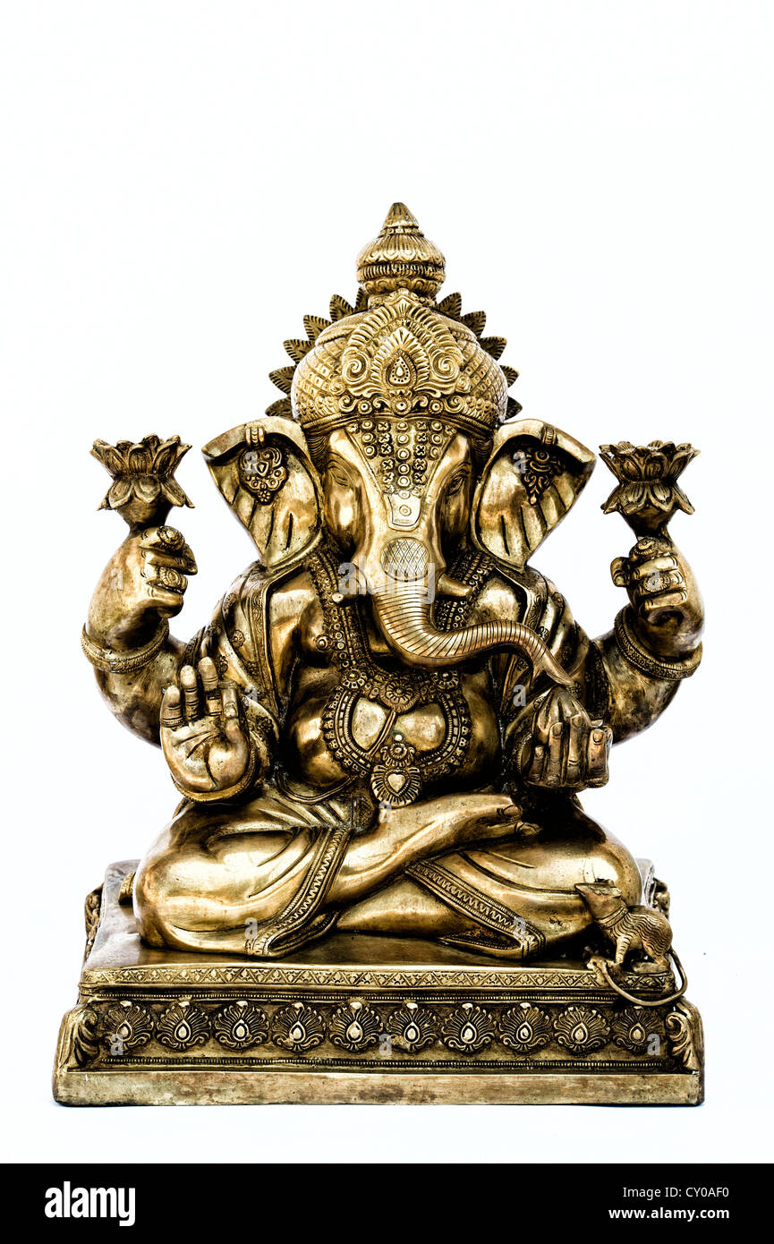 Elefante indù Dio. Signore Ganesha statua contro uno sfondo bianco Foto Stock