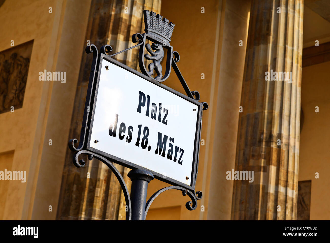 Berlino Germania Brandenburger Gate segno Foto Stock