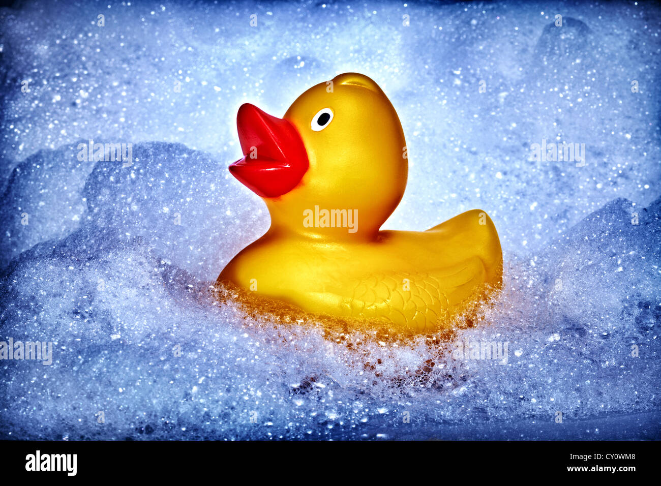 Rubber Duck con bolle Foto Stock