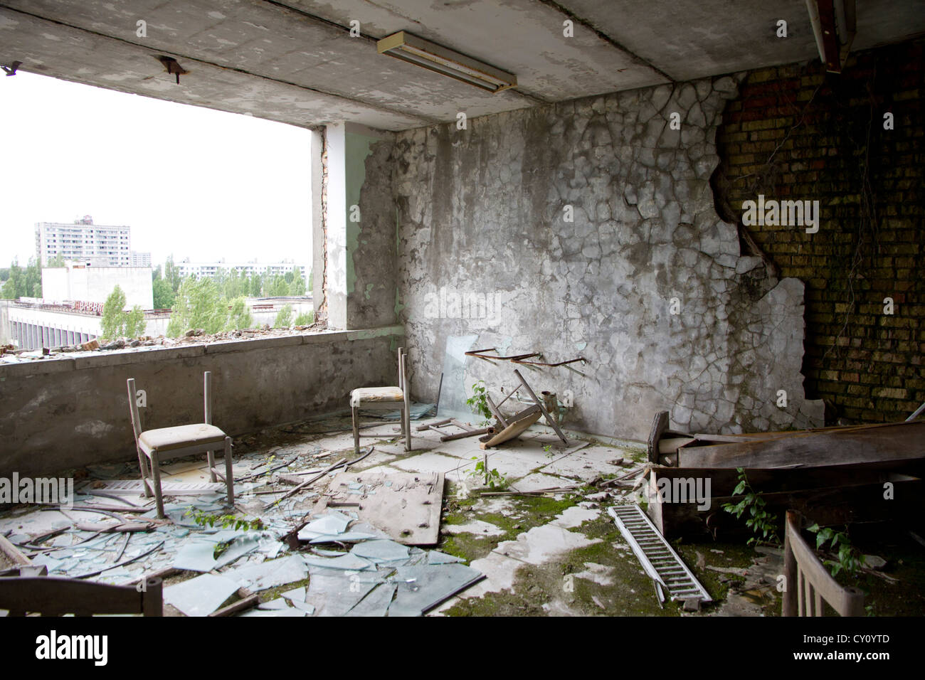 Hotel, Pripjat, Chernobyl Zona di esclusione Foto Stock