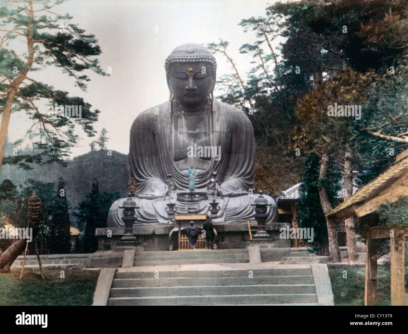 Grande Buddha di bronzo, Daibutsu a Kamakura, Giappone, colorati a mano albume fotografia, circa 1880 Foto Stock