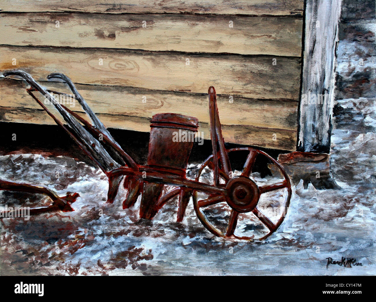 Folk Art Farm seminatrice aratro Foto Stock