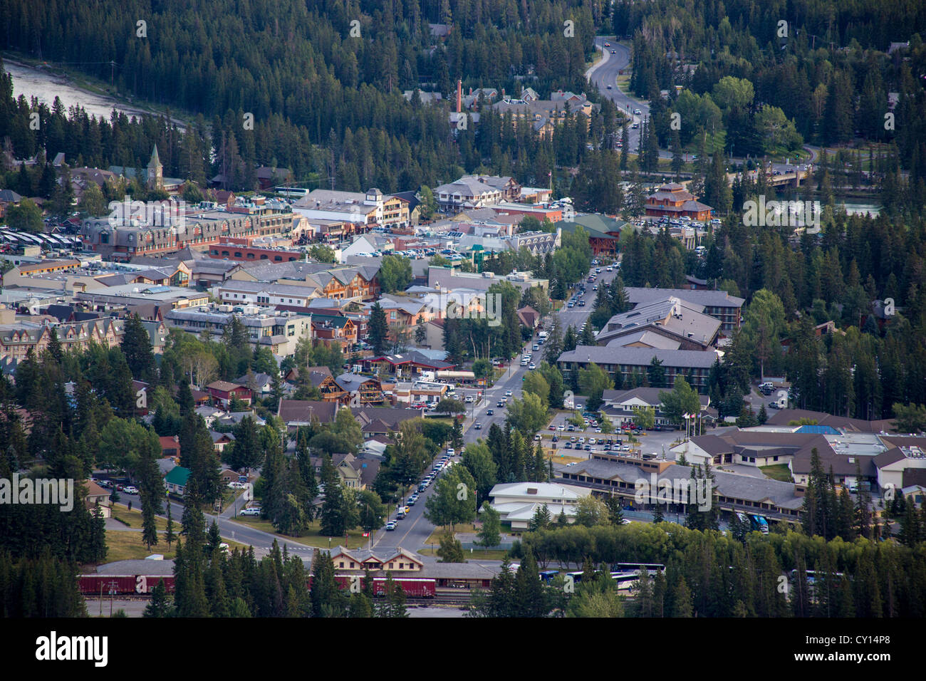 Città di Banff in Bow Valley nel Canadian Rocky Moutains situato in Banff National Park in Alberta, Canada. Foto Stock