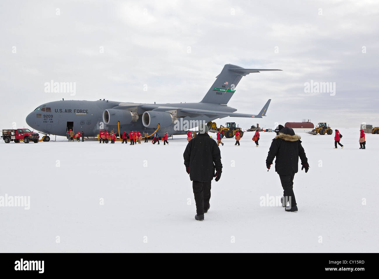 C 17 aereo in Antartide, i velivoli militari da trasporto, pista di ghiaccio, McMurdo Station, Antartide Foto Stock