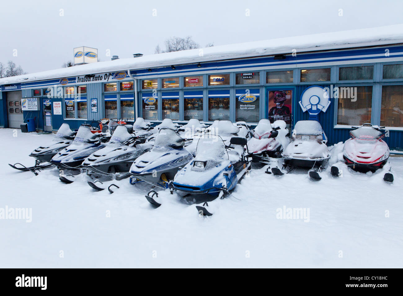 Motoslitte in Finlandia Foto Stock