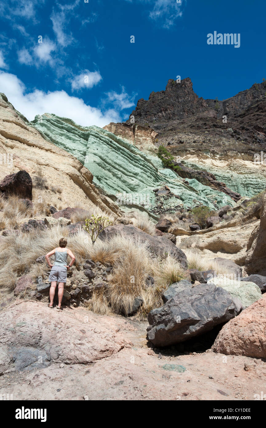 Colorate di rocce vulcaniche a Fuente los Azulejos, Gran Canaria Isole Canarie Spagna, una popolare località turistica Foto Stock