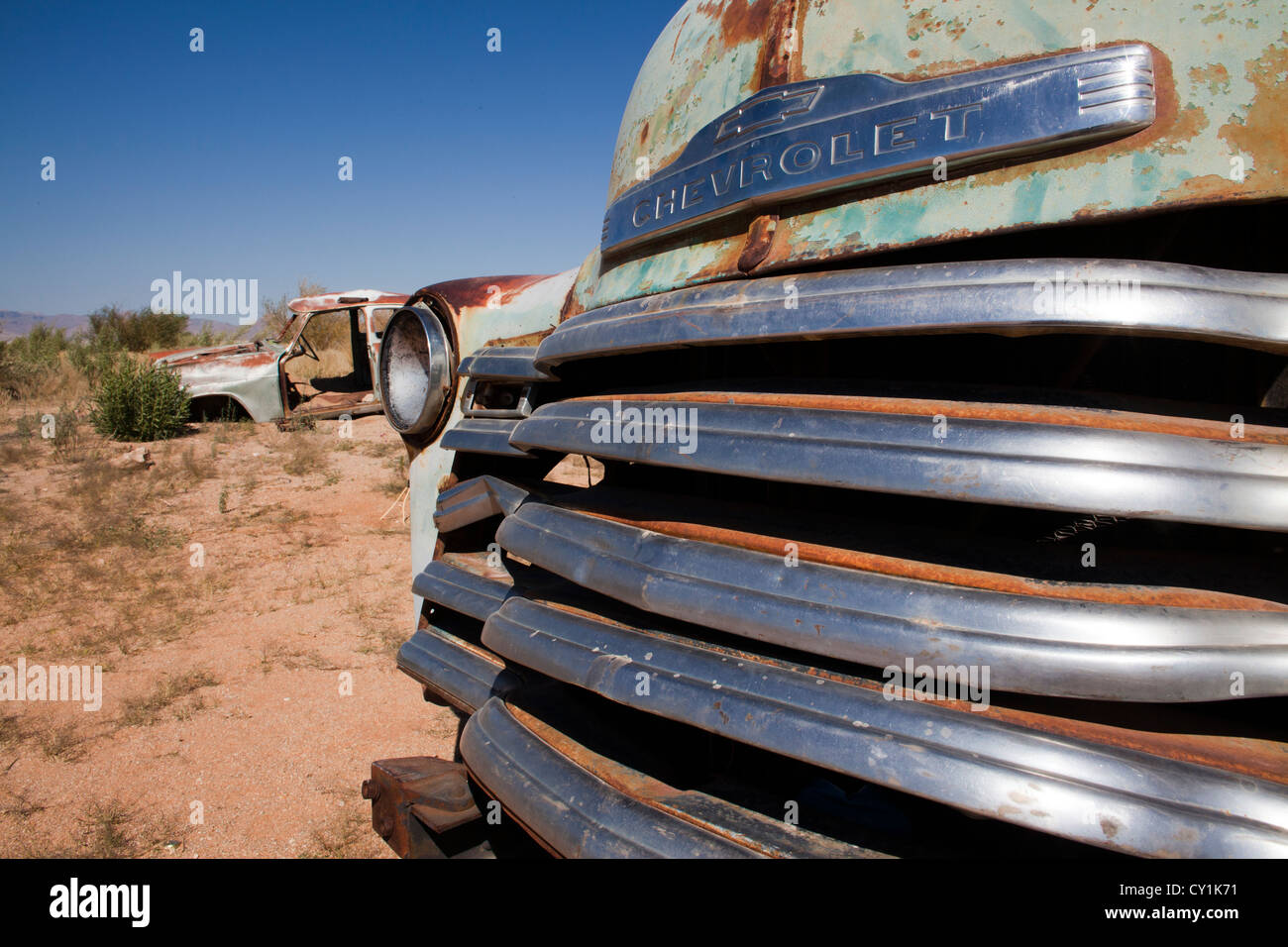 Vecchia auto rottami a solitair, Namibia Foto Stock
