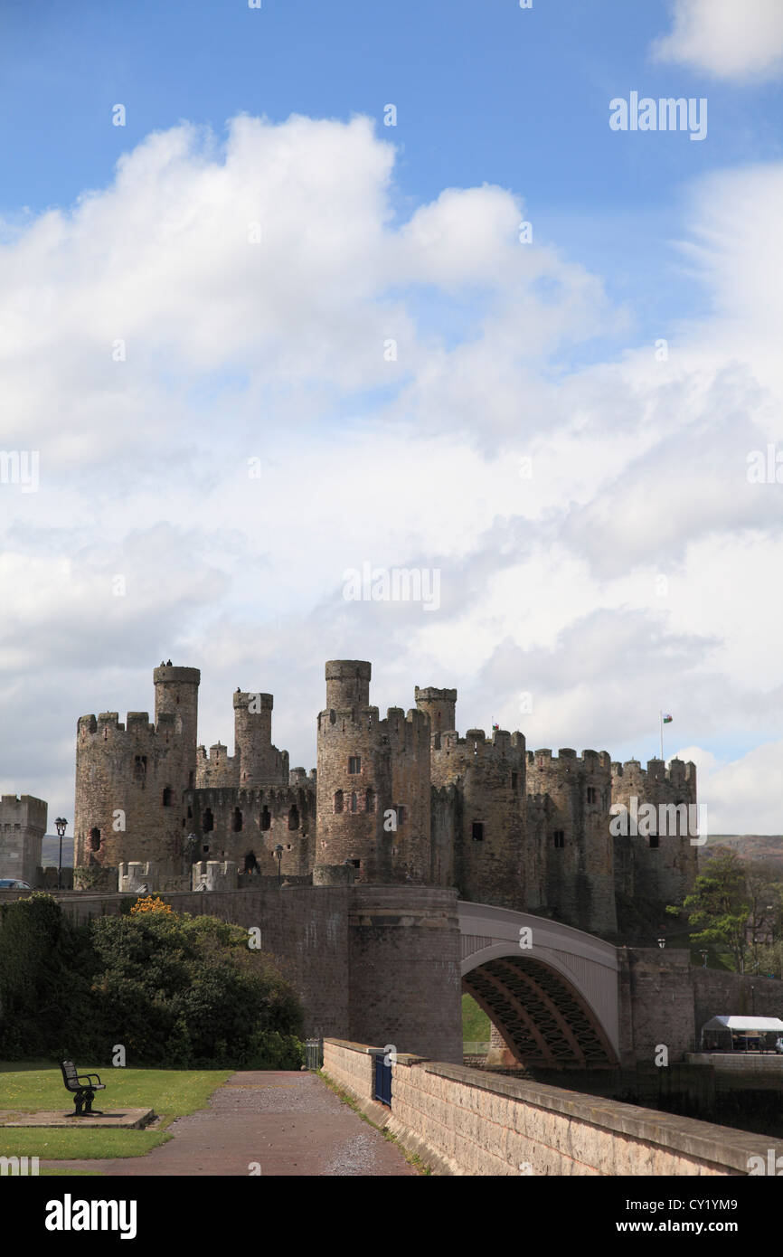 Conwy Castle, Sito Patrimonio Mondiale dell'UNESCO, Conwy, il Galles del Nord, Wales, Regno Unito, Europa Foto Stock