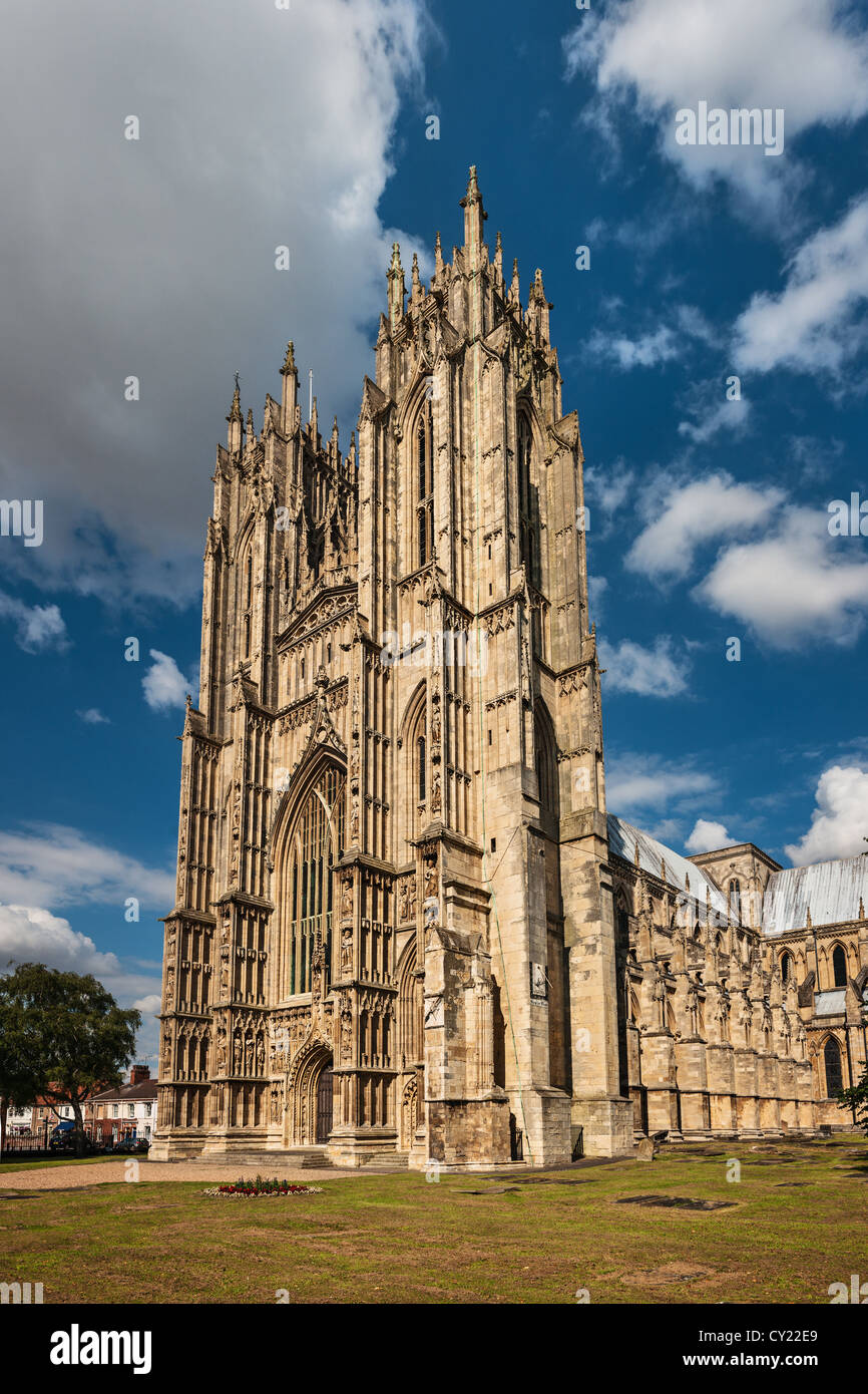 La facciata della Beverley Minster, nello Yorkshire, Inghilterra Foto Stock