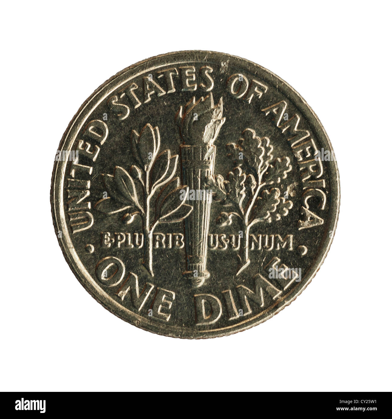 Una monetina moneta ( moneta americana ) su sfondo bianco Foto Stock