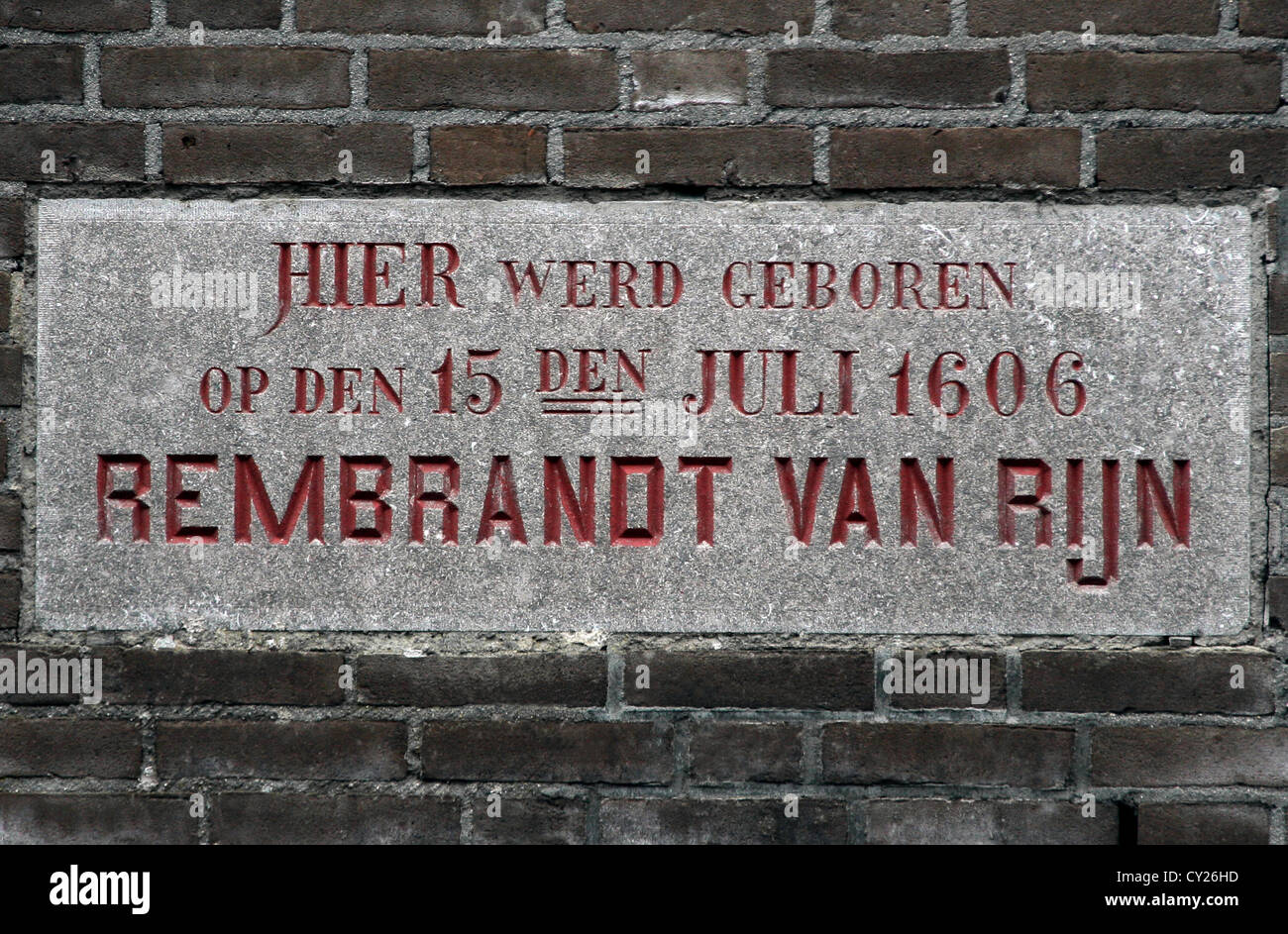 Luogo di nascita Rembrandt van Rijn.Weddesteeg Leiden, Olanda.15 luglio 1606 Foto Stock
