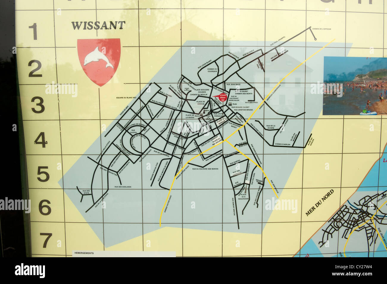 Mappa stradale piano di Wissant Francia Europa Foto Stock