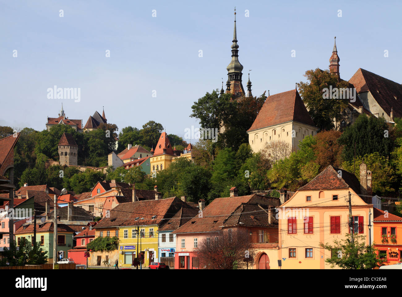 La Romania, Sighisoara, skyline, vista generale Foto Stock