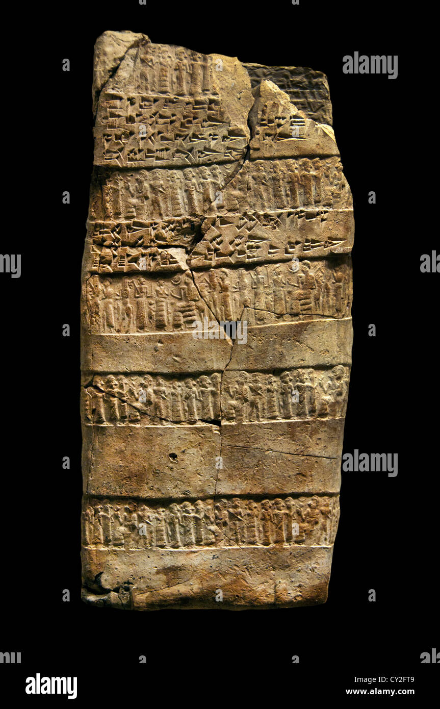 Tavoletta cuneiforme impressionato due guarnizioni del cilindro di registrazione di una querela Età del Bronzo Antico Anatolia Assira Külte natolia Kültepe 18 cm Foto Stock