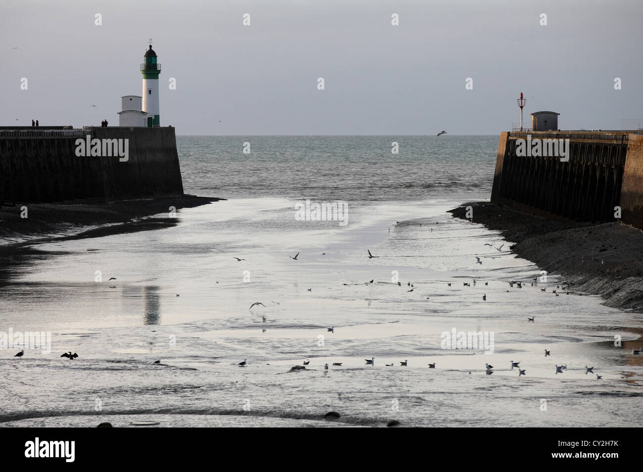 Porto entrata, Le Treport, Normandia, Francia Foto Stock