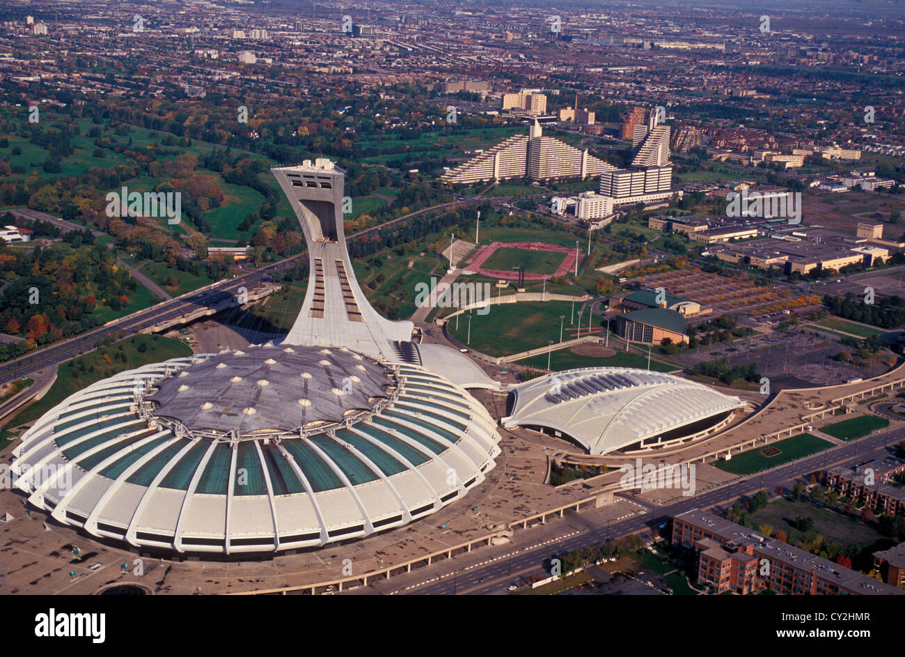 Vista aerea dello Stadio Olimpico di Montreal, Foto Stock