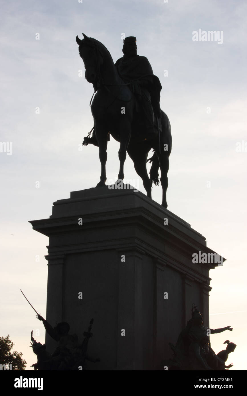 Il famoso monumento equestre dedicato a Giuseppe Garibaldi al Gianicolo ROMA, statua dettaglio, bronzo Foto Stock