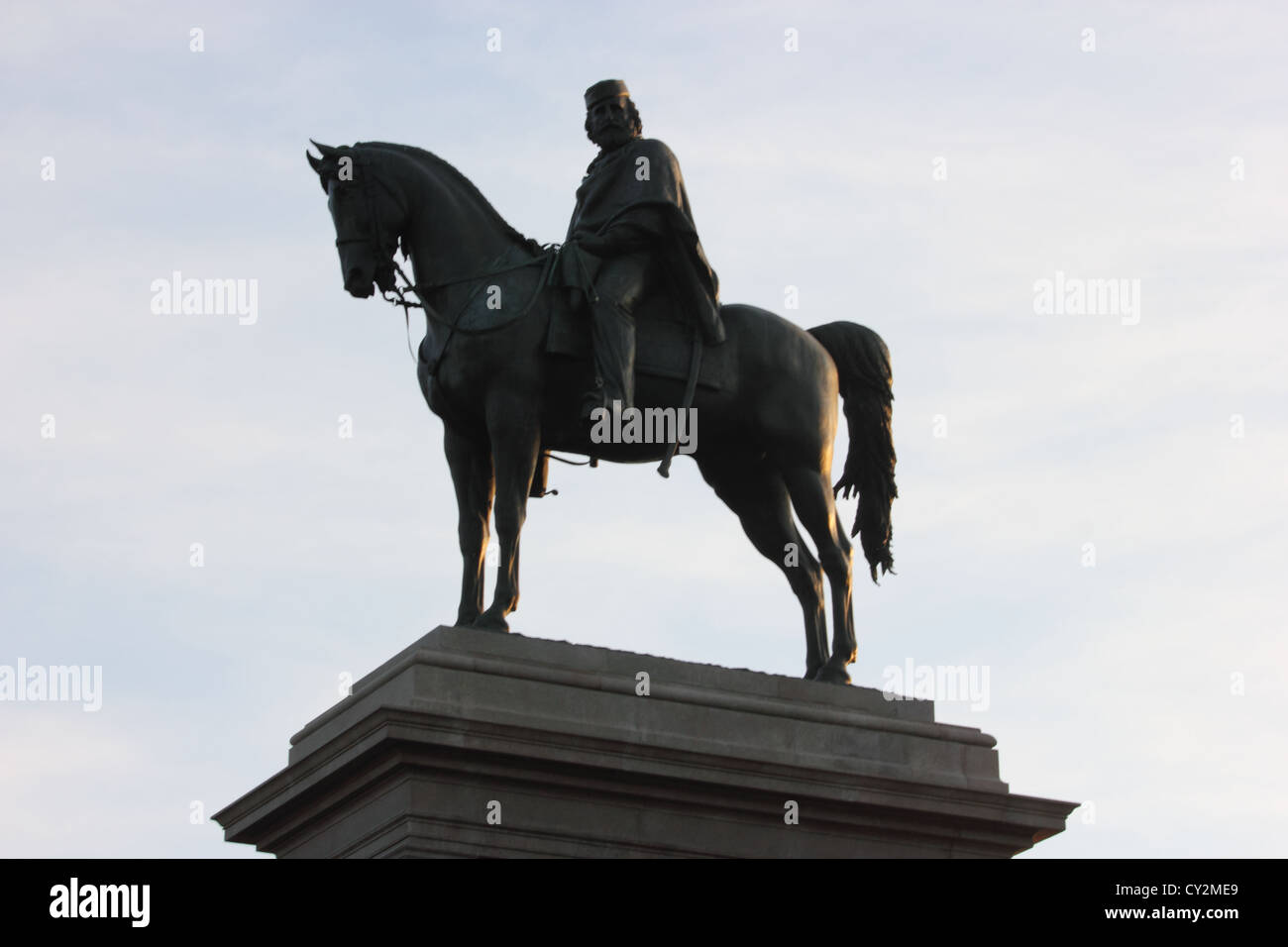 Il famoso monumento equestre dedicato a Giuseppe Garibaldi al Gianicolo ROMA, statua dettaglio, bronzo Foto Stock